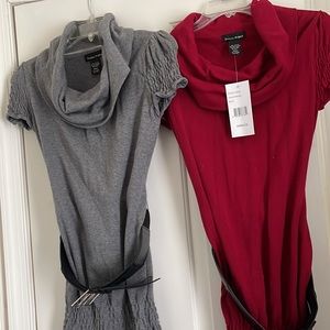 Juniors md short sleeved, belted thigh length sweaters.